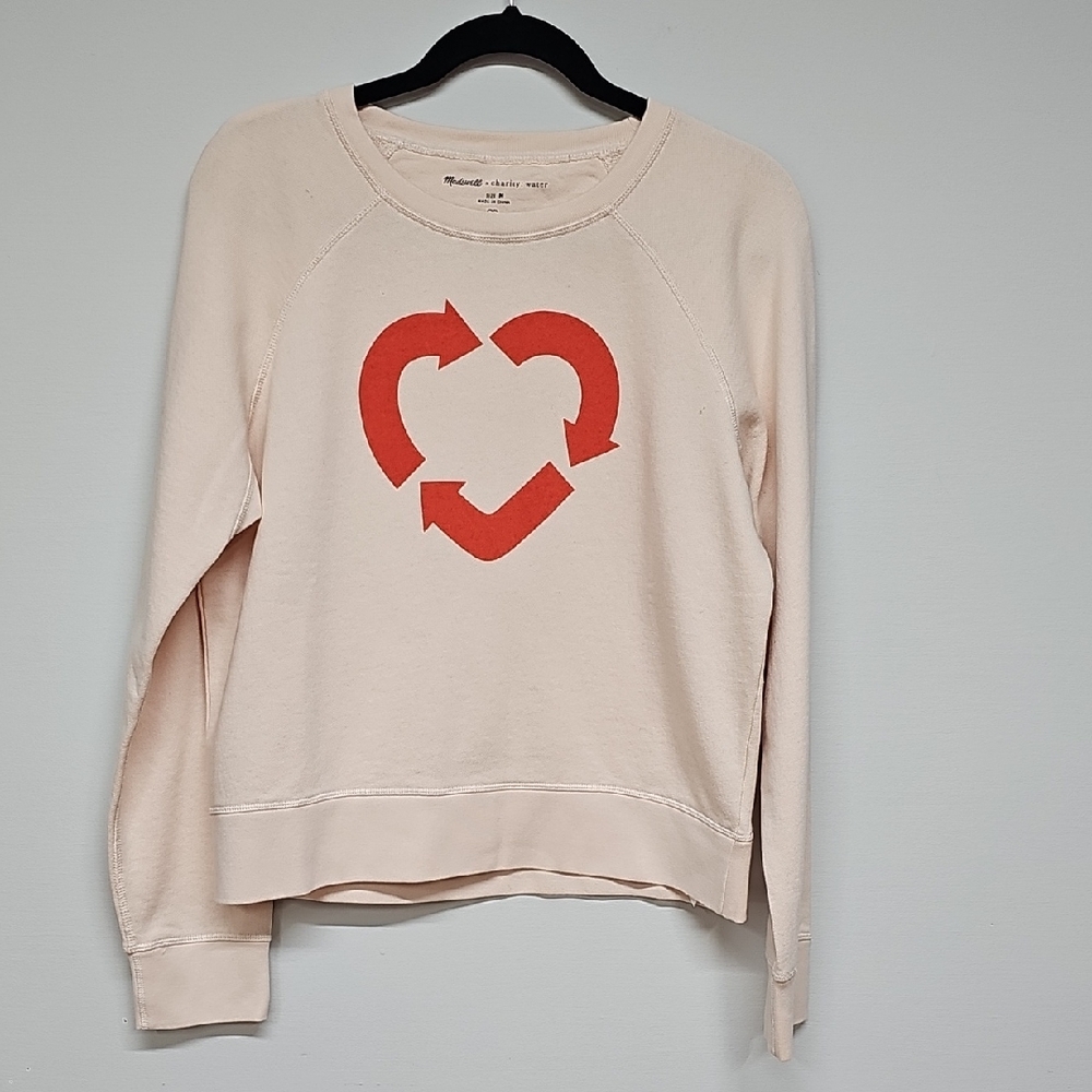 Madewell Charity: Water Sweatshirt, Cream Red Recycle Heart, Sz M, NEW
